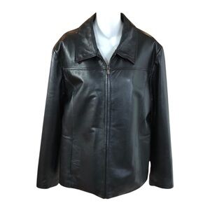 VTG Cerrucci Coat Women L Black Genuine Leather Jacket Full Zip Pockets Collar